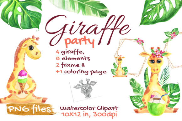 Cute Giraffe Watercolor Tropical Safari: A Creative Resource for Artists and Designers