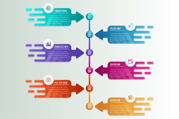 Digital Arrow Six Step Infographic for Business Project Development