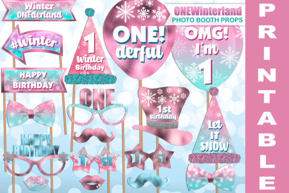 Pink Winter ONEderland Photo Booth Props: A Digital Solution for Creative Events