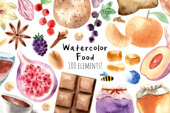 Watercolor Food. 100 Cliparts