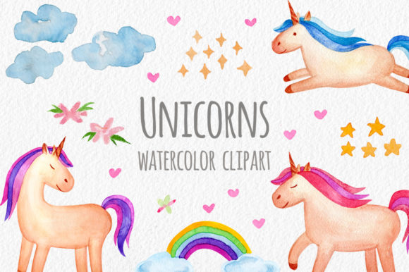 Watercolor Unicorns Cliparts and Patterns